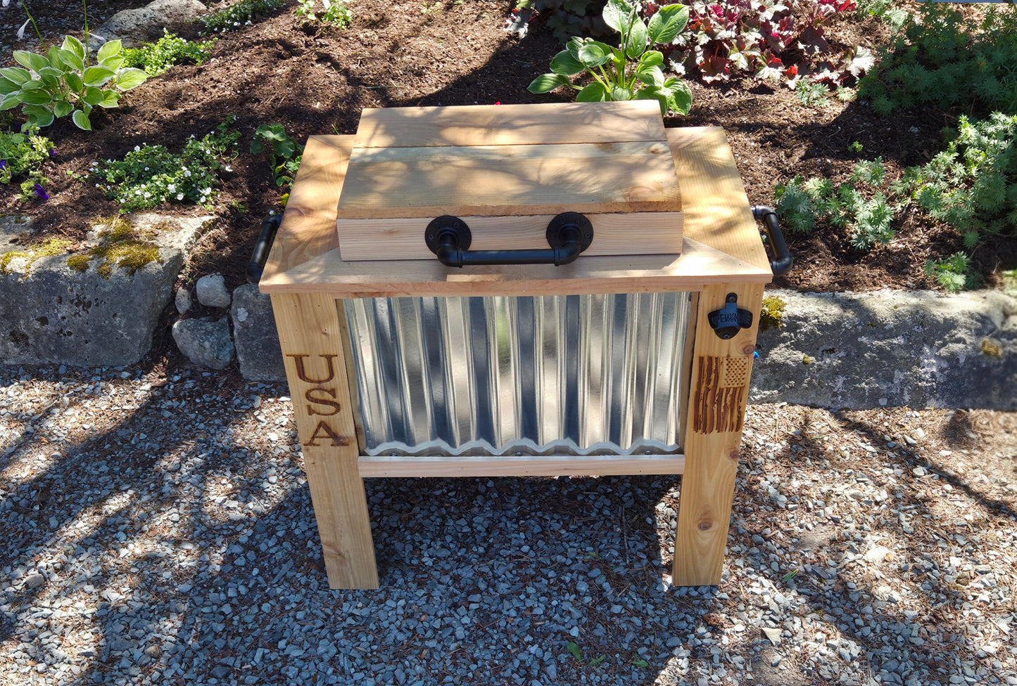 Handmade Wood Cooler Ice Chest, Rustic Outdoor Drink Station for Patio, Tailgates, Camping, BBQs, Rustic Gift for Him, Wood Tin Ice Cooler