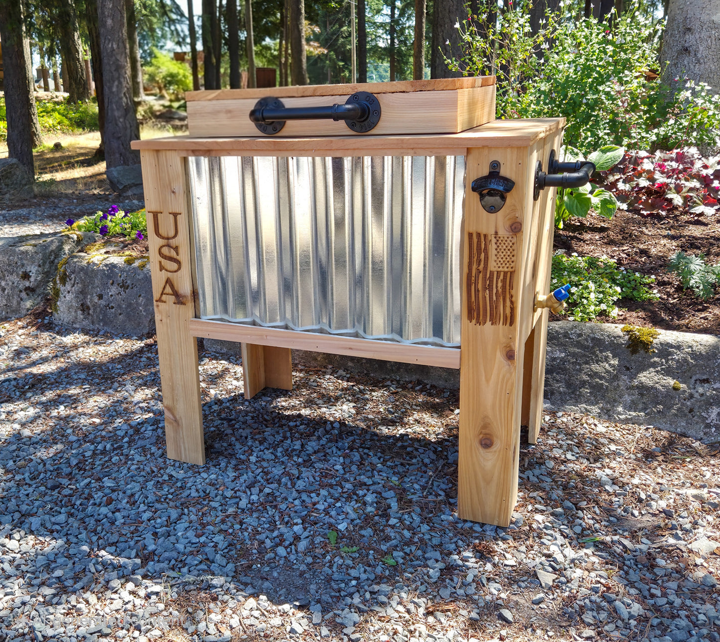 Handmade Wood Cooler Ice Chest, Rustic Outdoor Drink Station for Patio, Tailgates, Camping, BBQs, Rustic Gift for Him, Wood Tin Ice Cooler