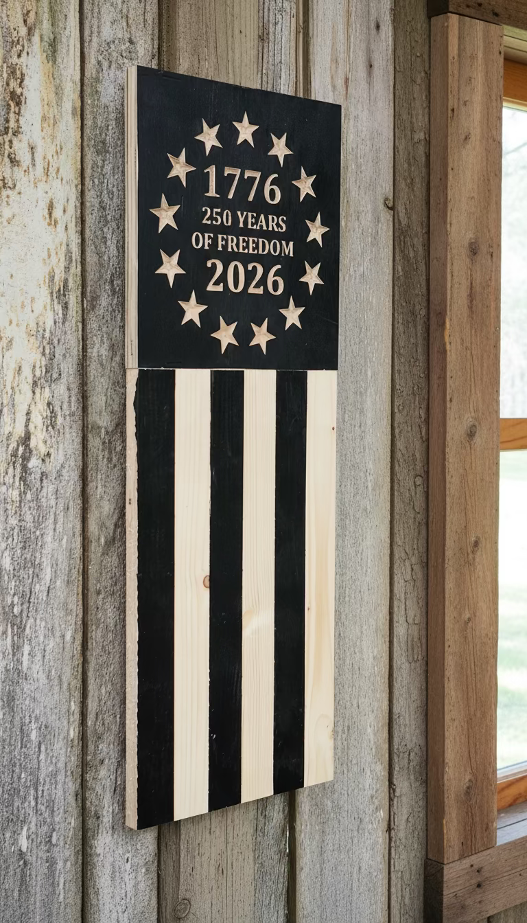 250 Years of Freedom – Handmade Rustic Wooden Flags (Vertical & Horizontal in 2 color choices)