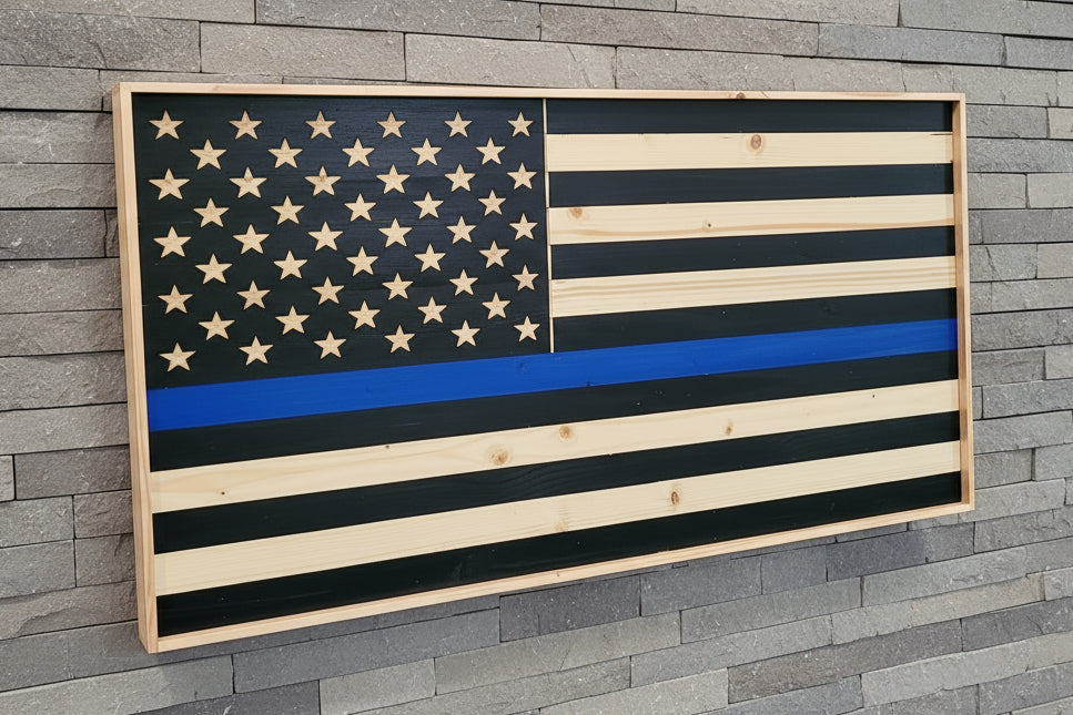 Thin Blue Line Tribute Flags – Rustic Red/White/Blue & Black/Blue Styles