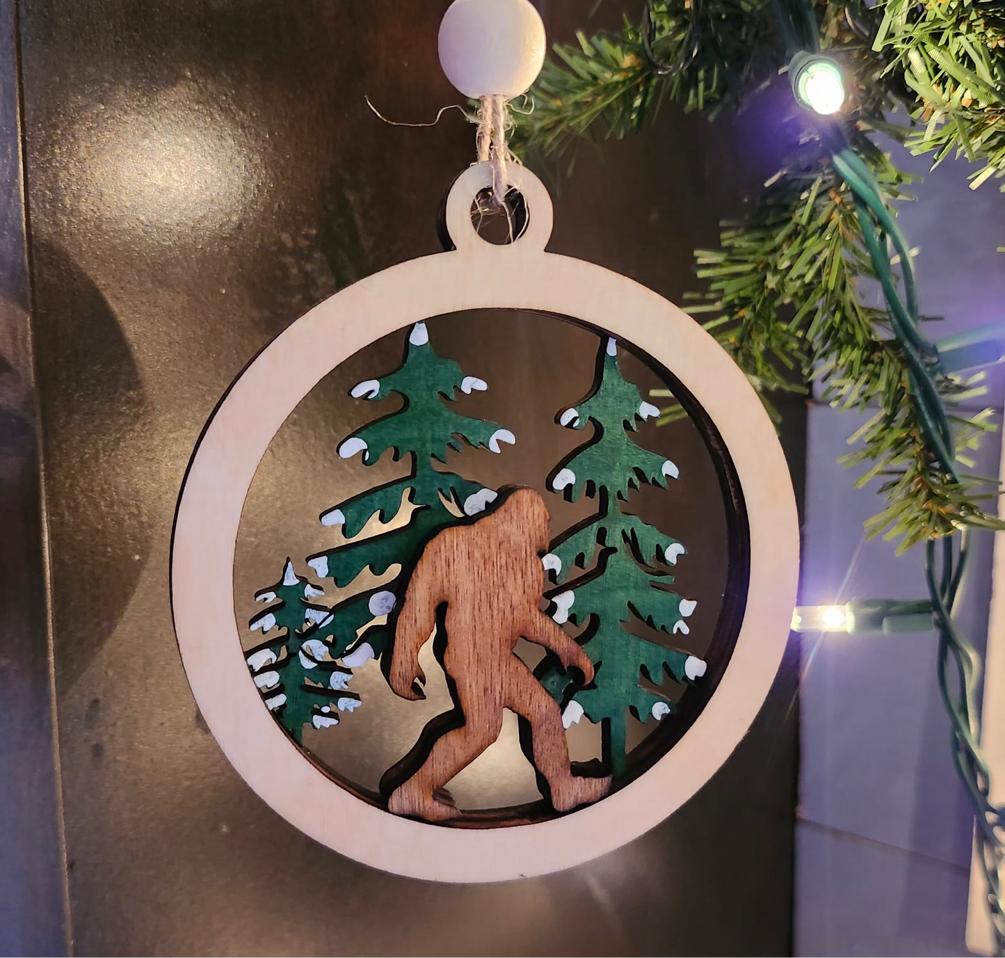 Handmade Bigfoot Ornament – Rustic Sasquatch Christmas Tree Decoration, Unique Woodland Holiday Gift