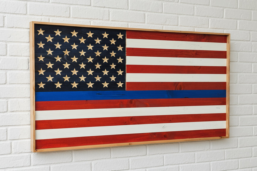 Thin Blue Line Tribute Flags – Rustic Red/White/Blue & Black/Blue Styles