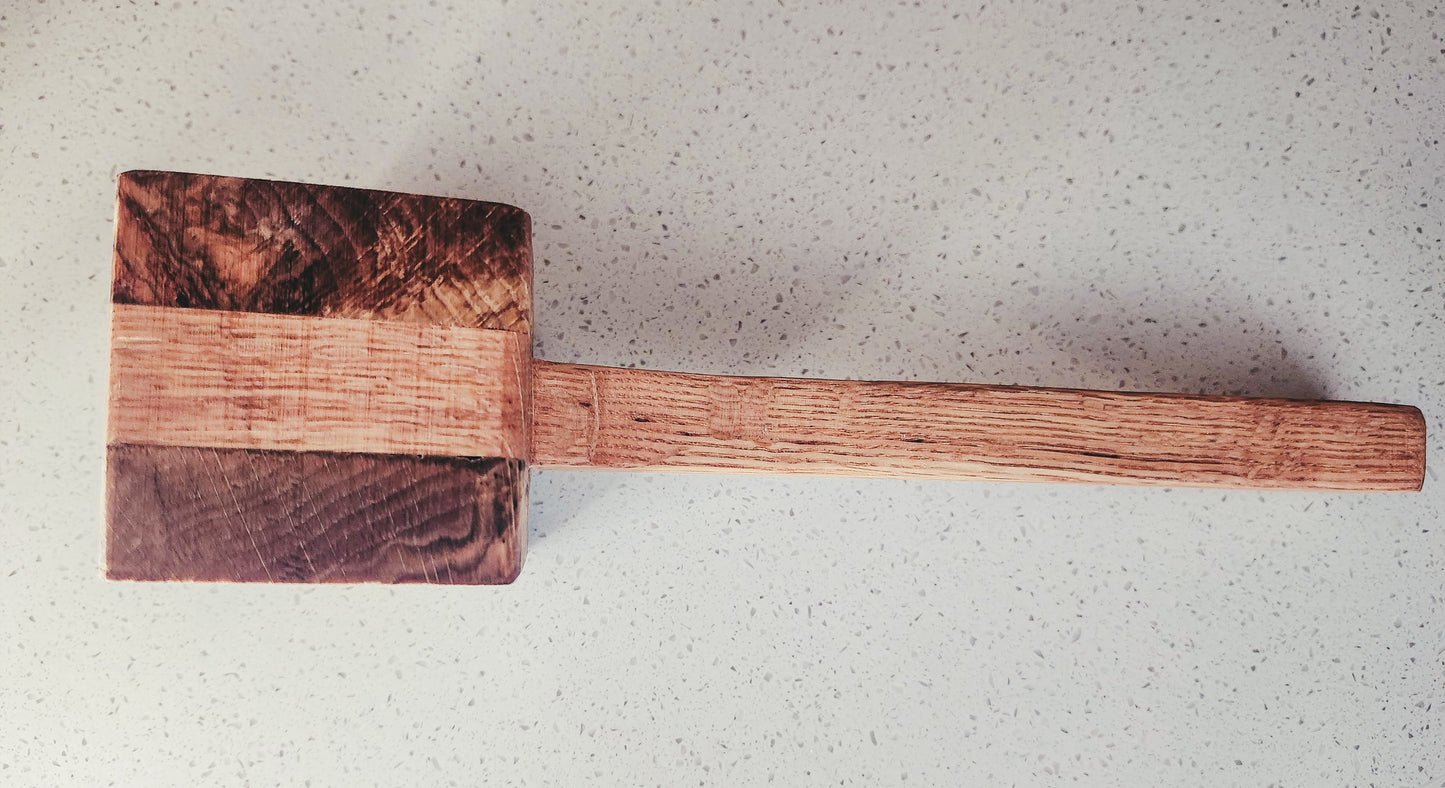 Rustic Wooden Kitchen Mallet, Oak Handle, Choose Padauk or Oak Accent, Handmade Cooking Tool, Meat Tenderizer, Herb Garlic Nut Crusher