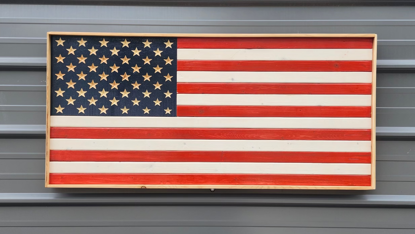 Wood American Flag, Rustic Flag Sign, Classic Old Glory-Choose from Red, White & Blue or Black & White
