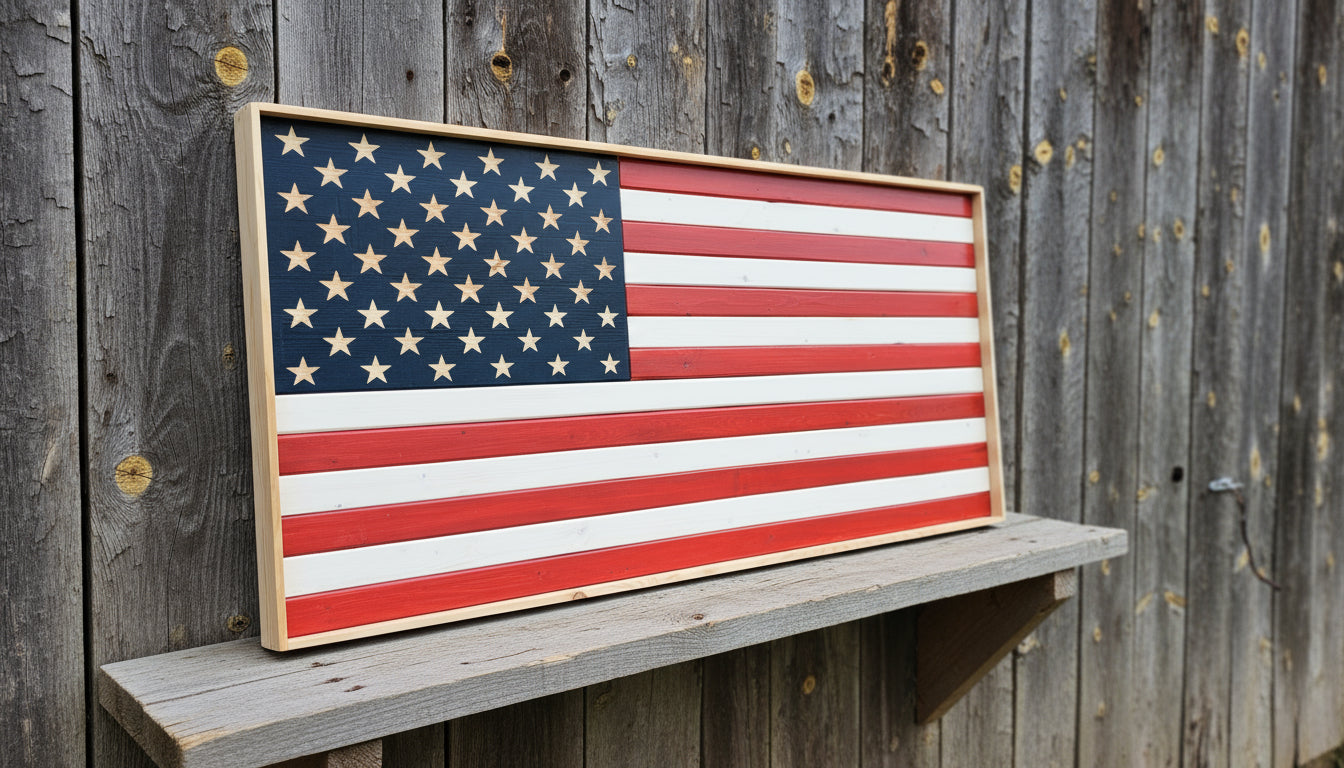 Wood American Flag, Rustic Flag Sign, Classic Old Glory-Choose from Red, White & Blue or Black & White