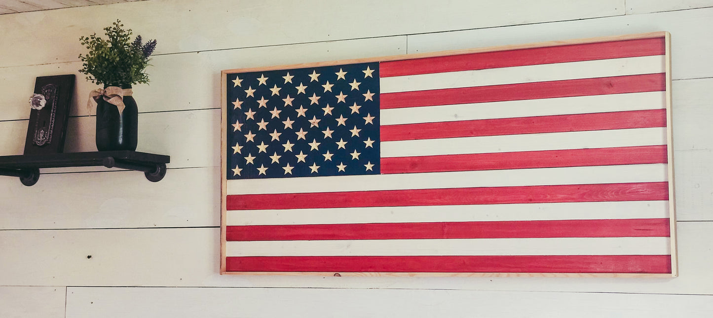 Wood American Flag, Rustic Flag Sign, Classic Old Glory-Choose from Red, White & Blue or Black & White