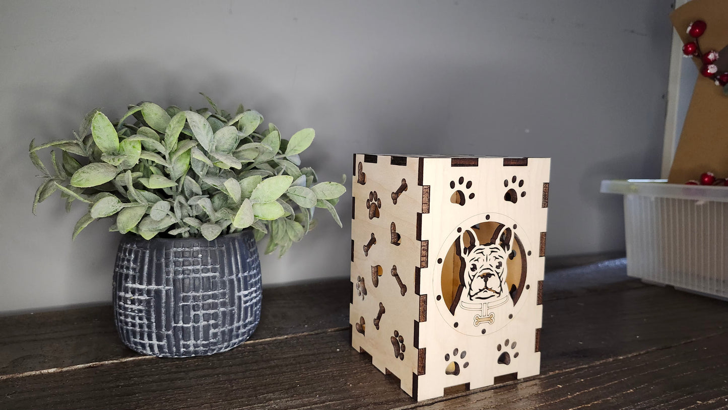French Bulldog Wooden Lantern with LED Puck Light – Rustic Dog Lover Gift, Handmade Frenchie Night Light Home Decor