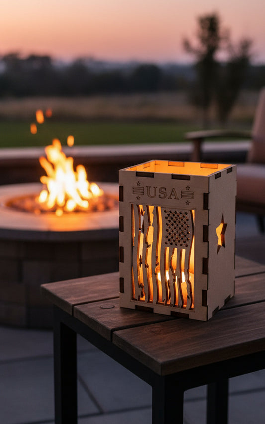 Laser-Cut Flag Lantern – Patriotic Wooden Décor