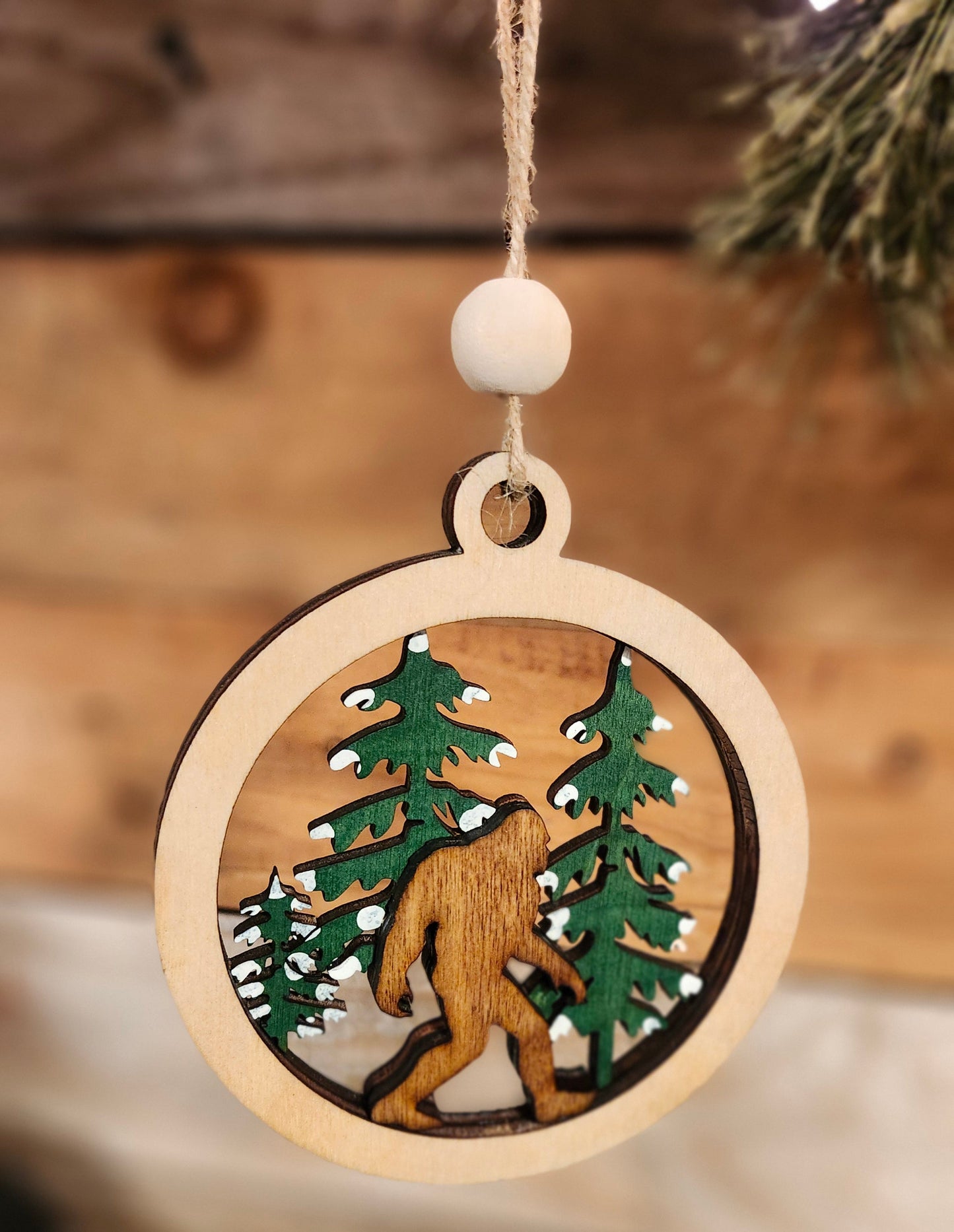 Handmade Bigfoot Ornament – Rustic Sasquatch Christmas Tree Decoration, Unique Woodland Holiday Gift