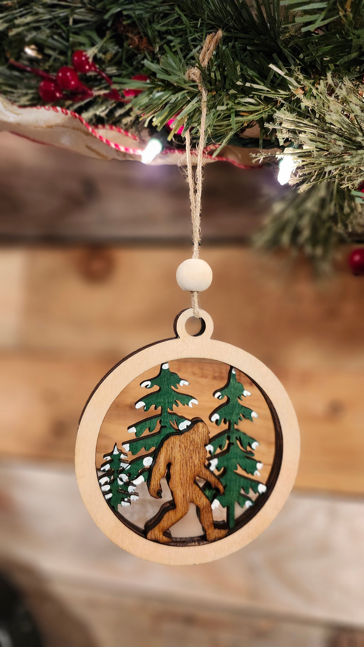 Handmade Bigfoot Ornament – Rustic Sasquatch Christmas Tree Decoration, Unique Woodland Holiday Gift