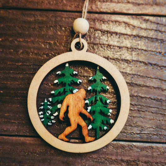 Handmade Bigfoot Ornament – Rustic Sasquatch Christmas Tree Decoration, Unique Woodland Holiday Gift