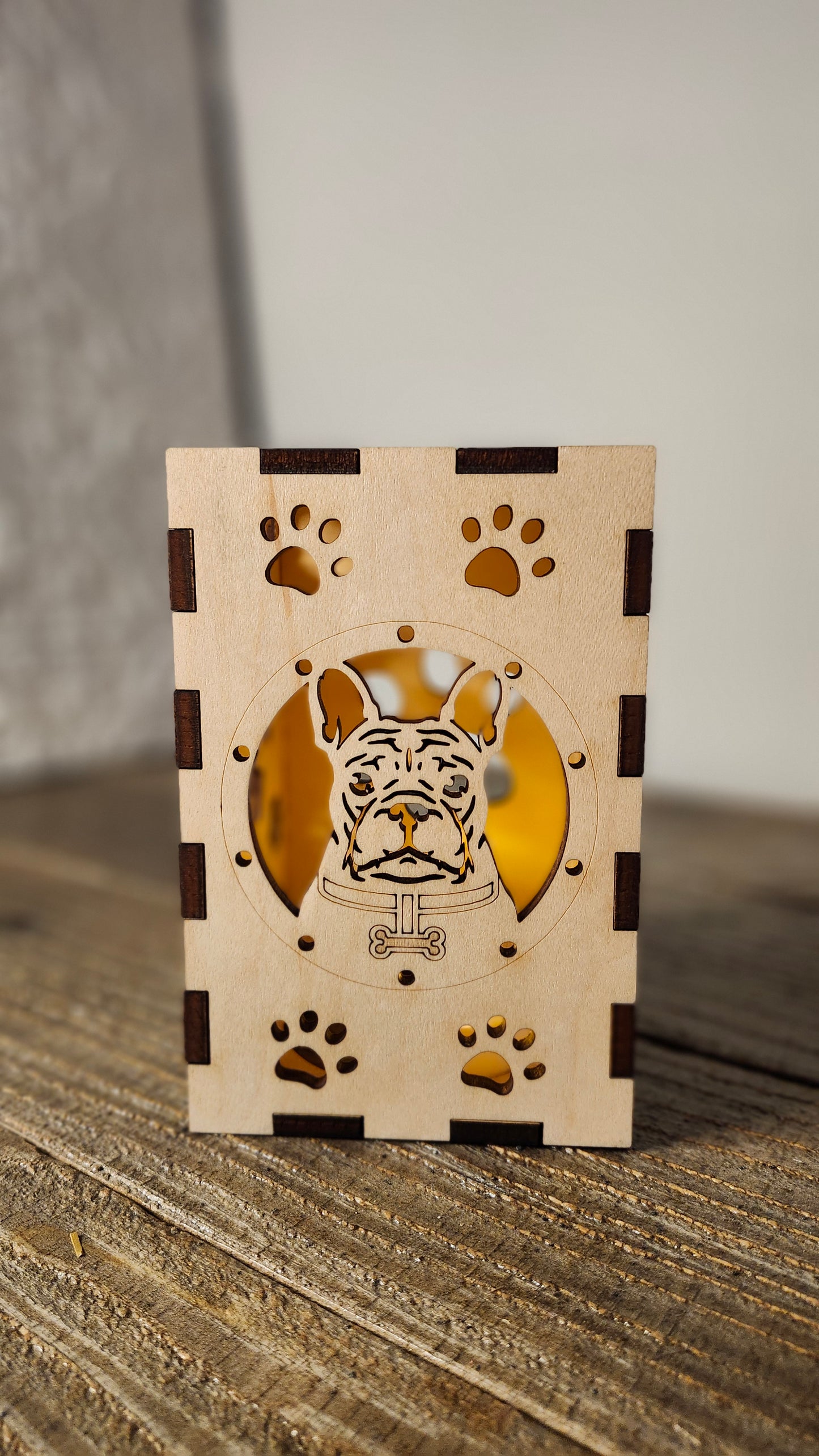 French Bulldog Wooden Lantern with LED Puck Light – Rustic Dog Lover Gift, Handmade Frenchie Night Light Home Decor