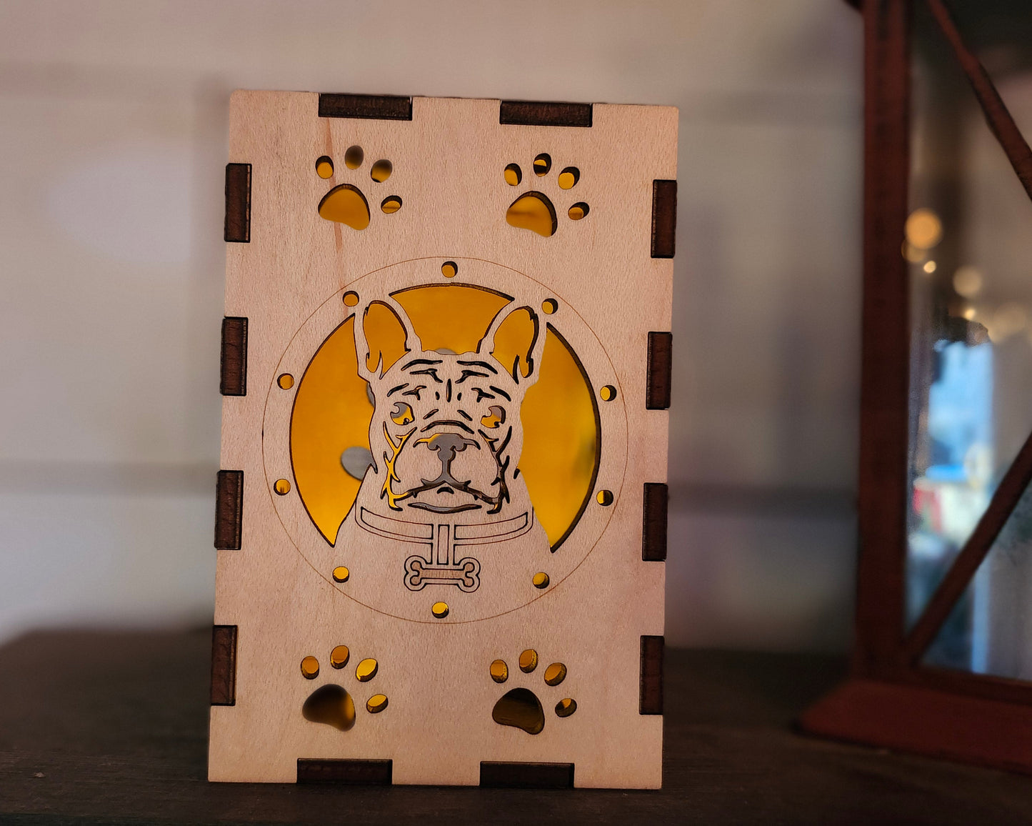 French Bulldog Wooden Lantern with LED Puck Light – Rustic Dog Lover Gift, Handmade Frenchie Night Light Home Decor