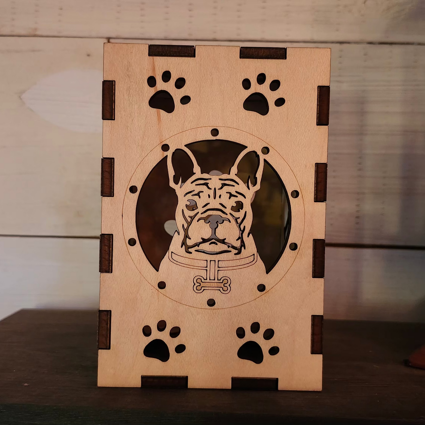 French Bulldog Wooden Lantern with LED Puck Light – Rustic Dog Lover Gift, Handmade Frenchie Night Light Home Decor