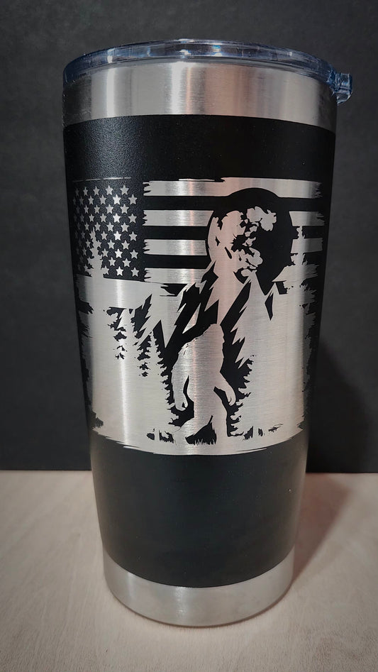Sasquatch Hiking Tumbler – Bigfoot Mountain Scene Cup for Campers & Explorers