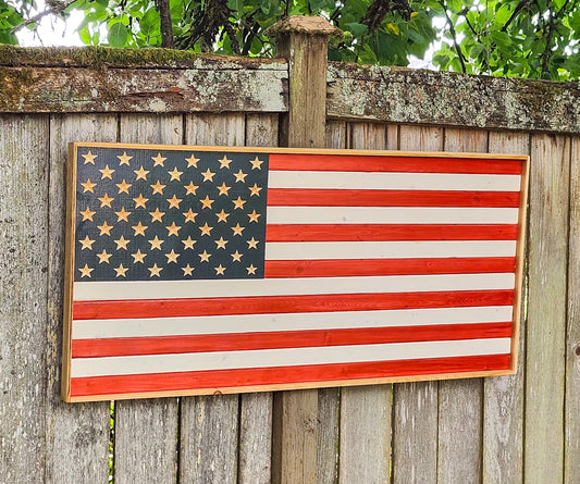 Wood American Flag, Rustic Flag Sign, Classic Old Glory-Choose from Red, White & Blue or Black & White