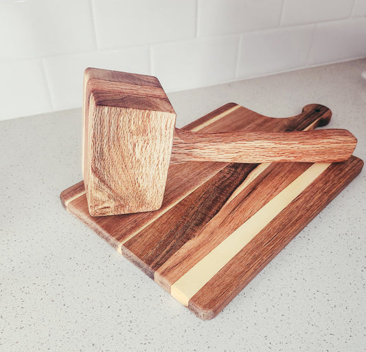 Rustic Wooden Kitchen Mallet, Oak Handle, Choose Padauk or Oak Accent, Handmade Cooking Tool, Meat Tenderizer, Herb Garlic Nut Crusher