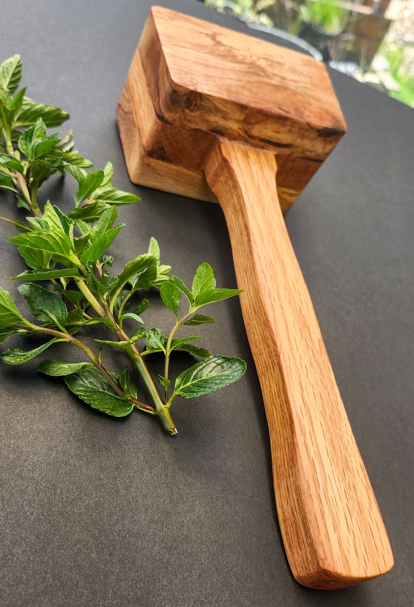 Rustic Wooden Kitchen Mallet, Oak Handle, Choose Padauk or Oak Accent, Handmade Cooking Tool, Meat Tenderizer, Herb Garlic Nut Crusher
