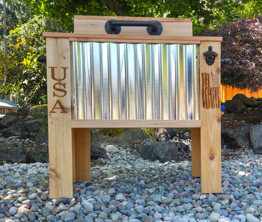 Handmade Wood Cooler Ice Chest, Rustic Outdoor Drink Station for Patio, Tailgates, Camping, BBQs, Rustic Gift for Him, Wood Tin Ice Cooler